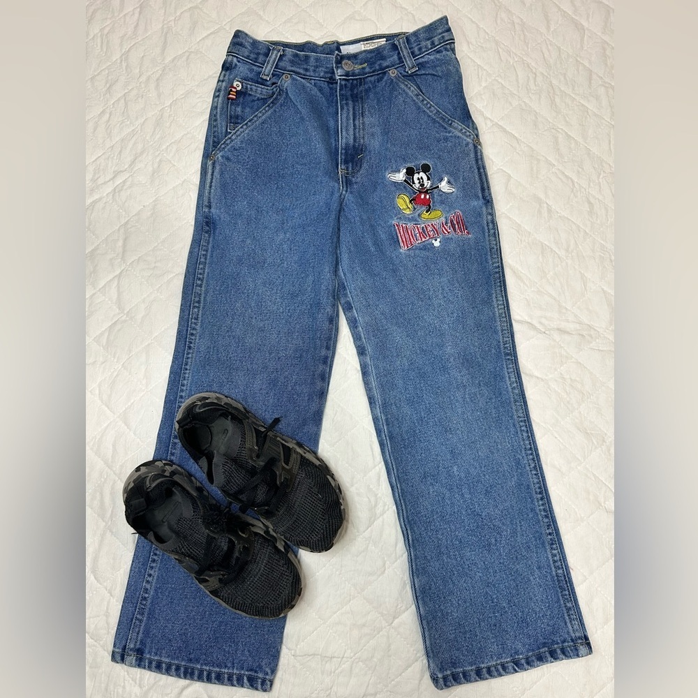 Disney vintage Mickey Mouse Embroidered Blue Denim Pants